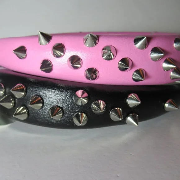 1 Black & 1 Pink Pleather Studded Spiked Headband Punk Alternative Goth Emo New - Picture 3 of 14